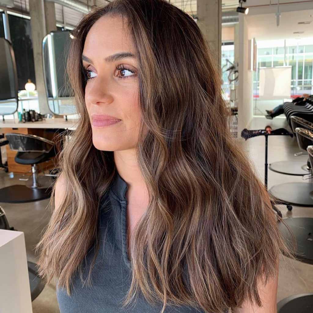 Wavy Long Sun-Kissed Caramel Brunette Balayage
