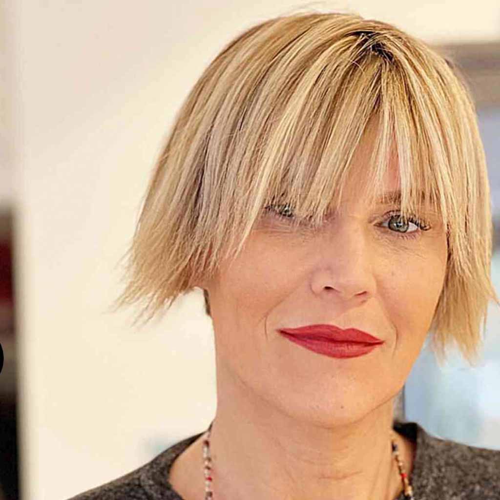 Blonde Choppy Bob on Straight Hair With Long Bangs