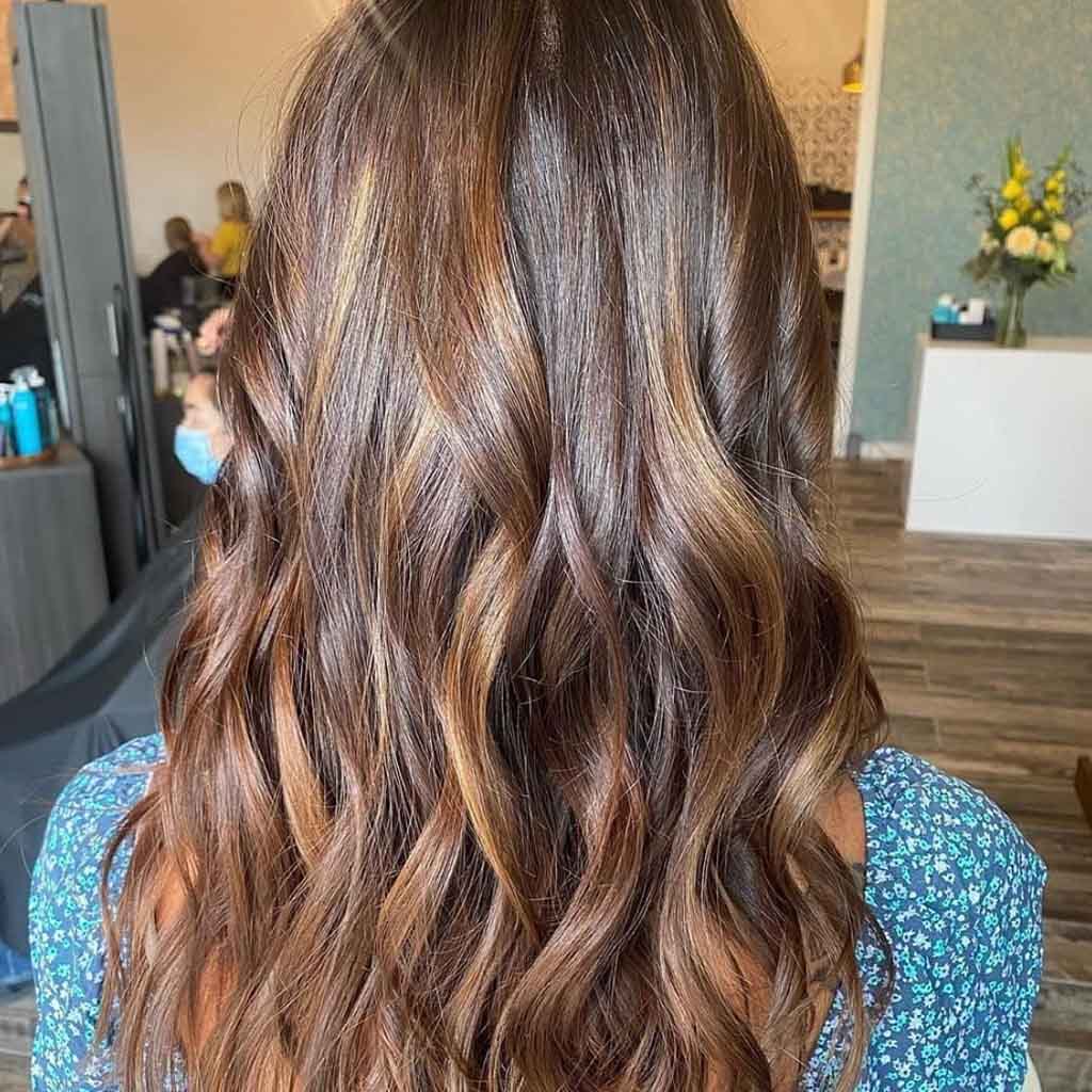 Brown Hair With Gilded Dark Caramel With Beachy Waves