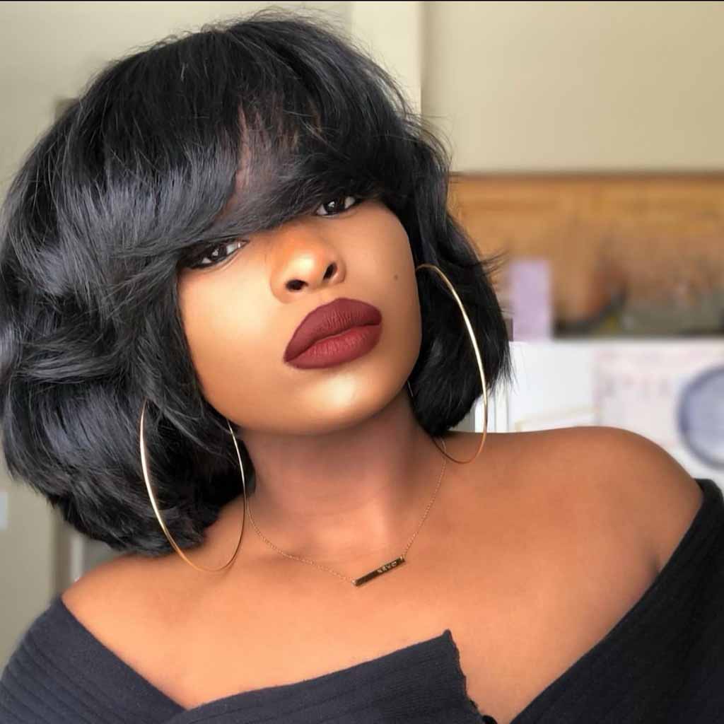 Fluffy Layered Bob With Bangs