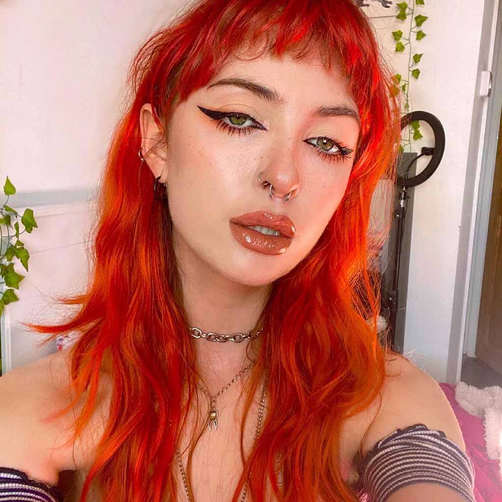 Long Red Wavy Emo Shag Cut With Short Bangs