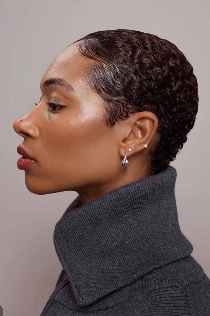 Slicked Back Short Curls With Pixie Cut
