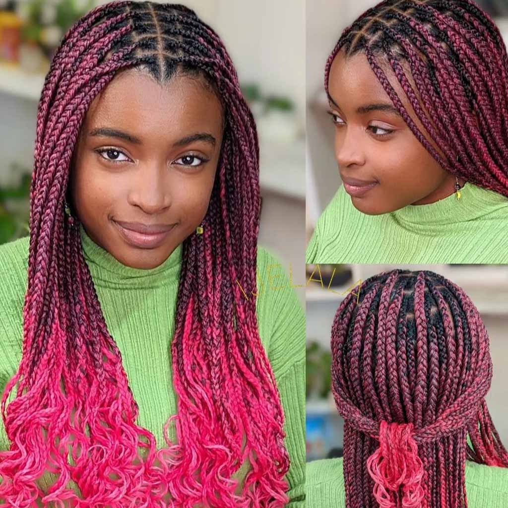 Knotless Ombre Pink Tucked Braids