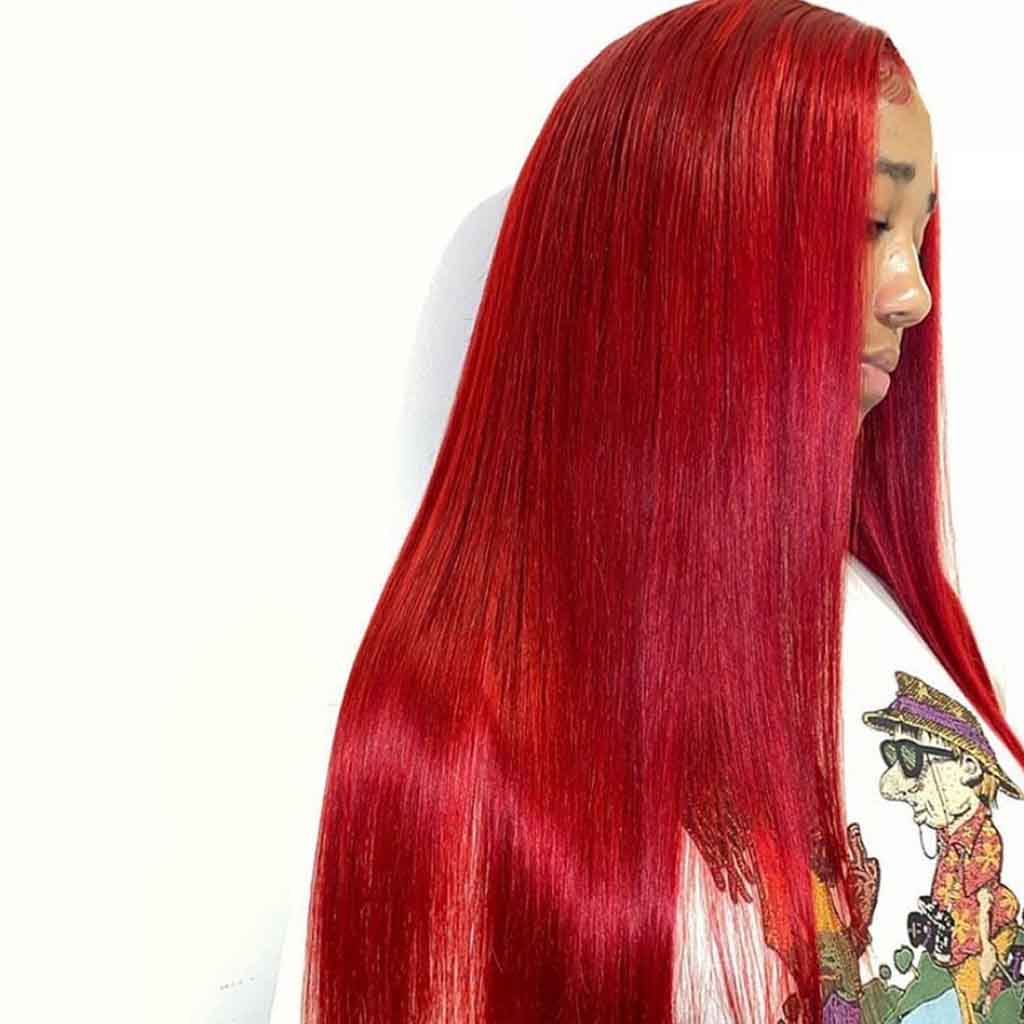 Long Straight Bright Cherry Bomb Color for Black Women