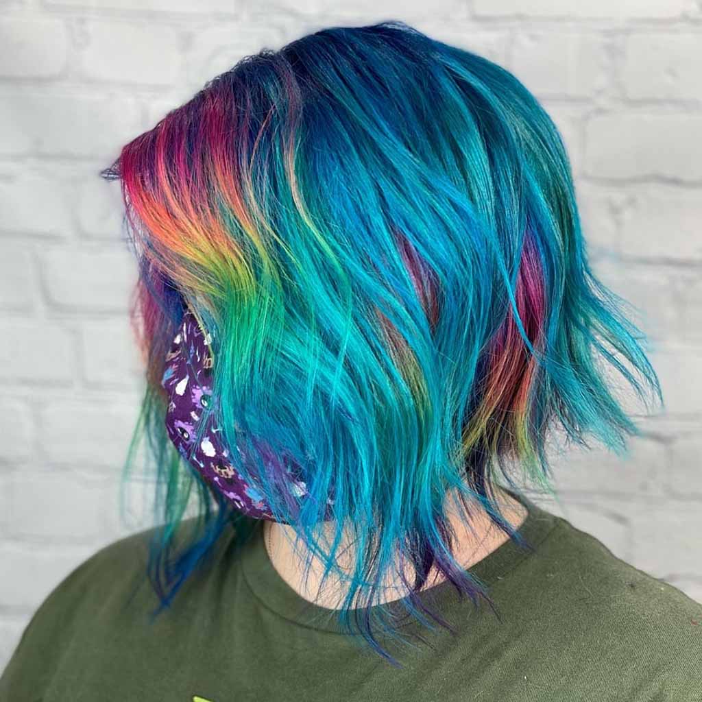 Prismatic Color on Choppy Angled Bob