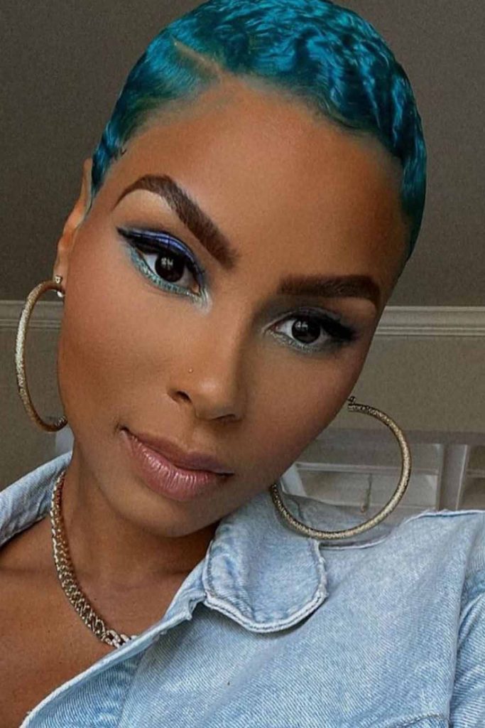 Short Aqua Blue Pixie Cut
