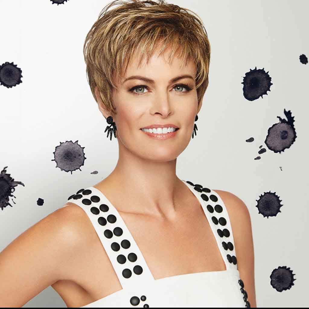Short Bronde Layered Pixie with Micro Bangs