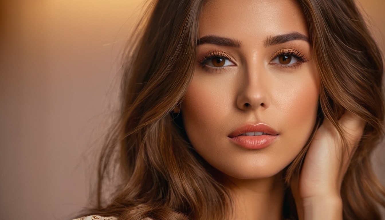 A beautiful young women with a Caramel Highlights on Brown Hair