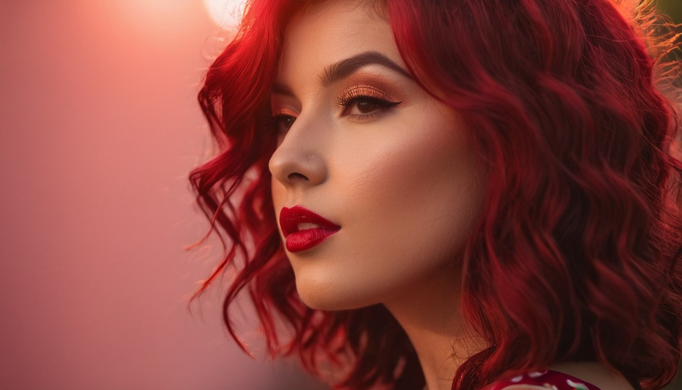 A beautiful young women with a Vibrant Cherry Bomb Hairstyles
