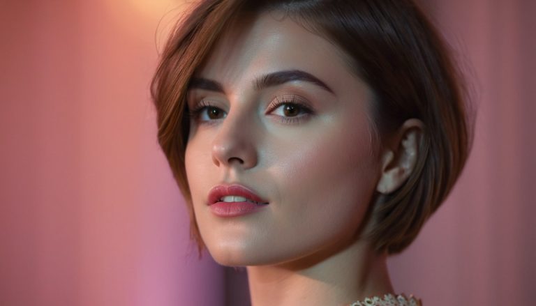 A beautiful young women with a ear length haircut.