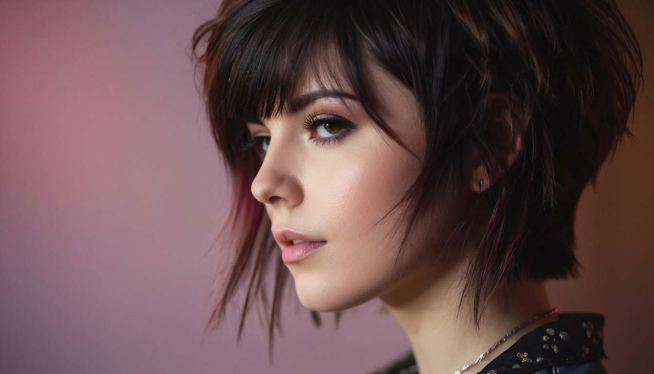 A beautiful young women with a Emo Shag Haircuts.