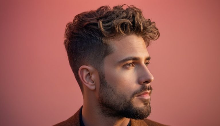 A handsome men with a Temple Fade Haircut.