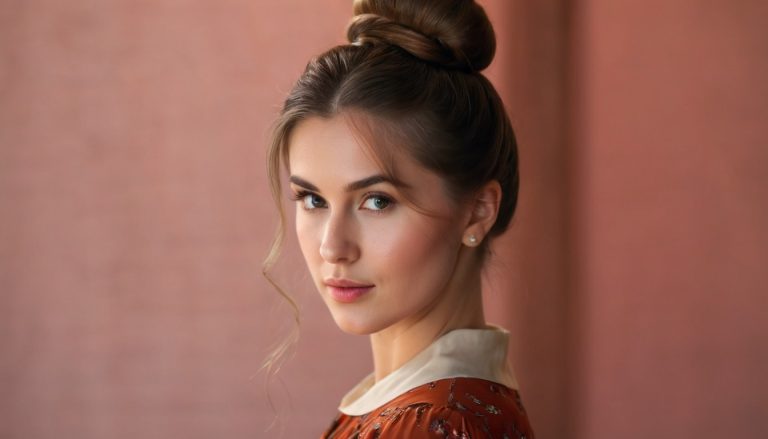 A beautiful young women with a bun hairstyles.
