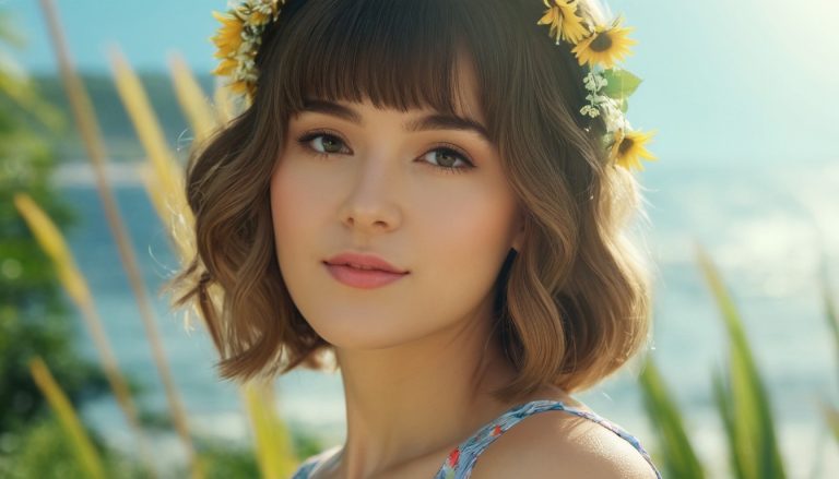 a beautiful young women with summer hairstyle.