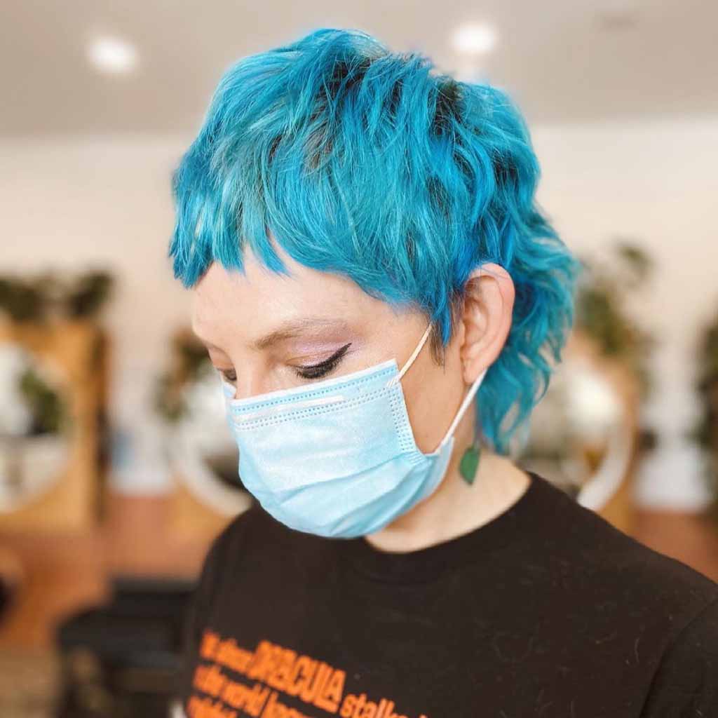 Blue Pixie Mullet Wolf Cut
