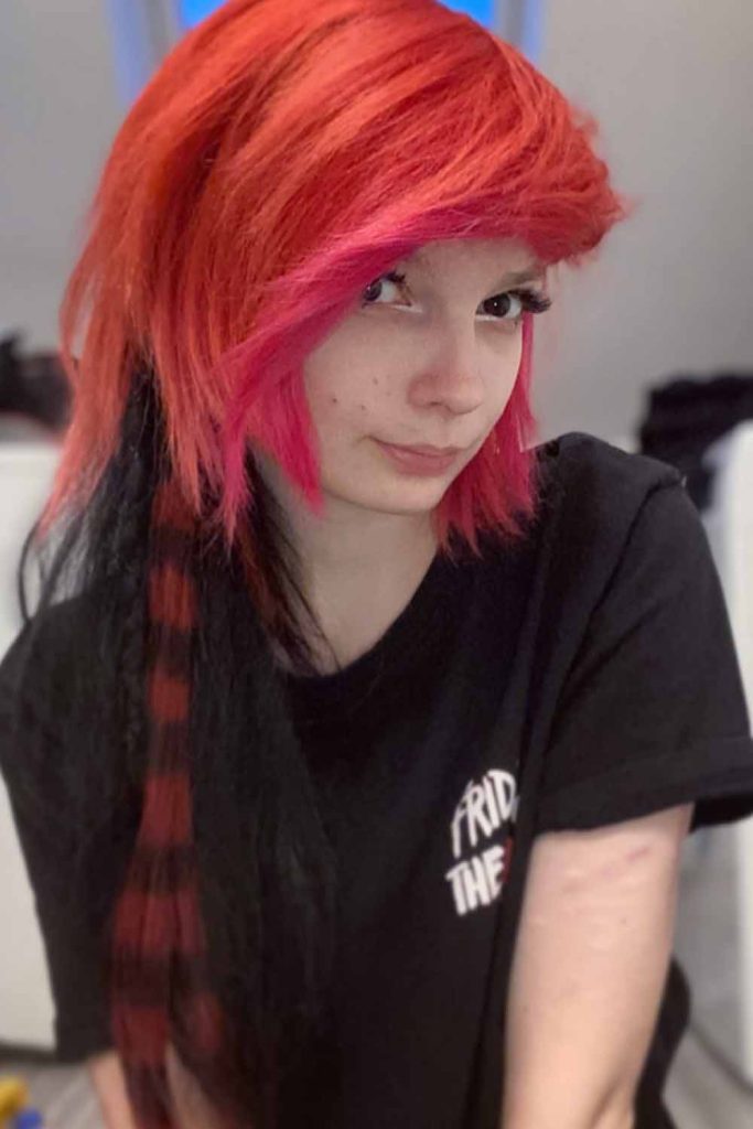 Half Red Half Black Emo Style Hair