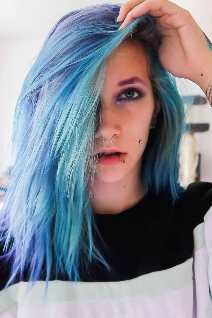 Layered Blue Hue Scene Hairstyle