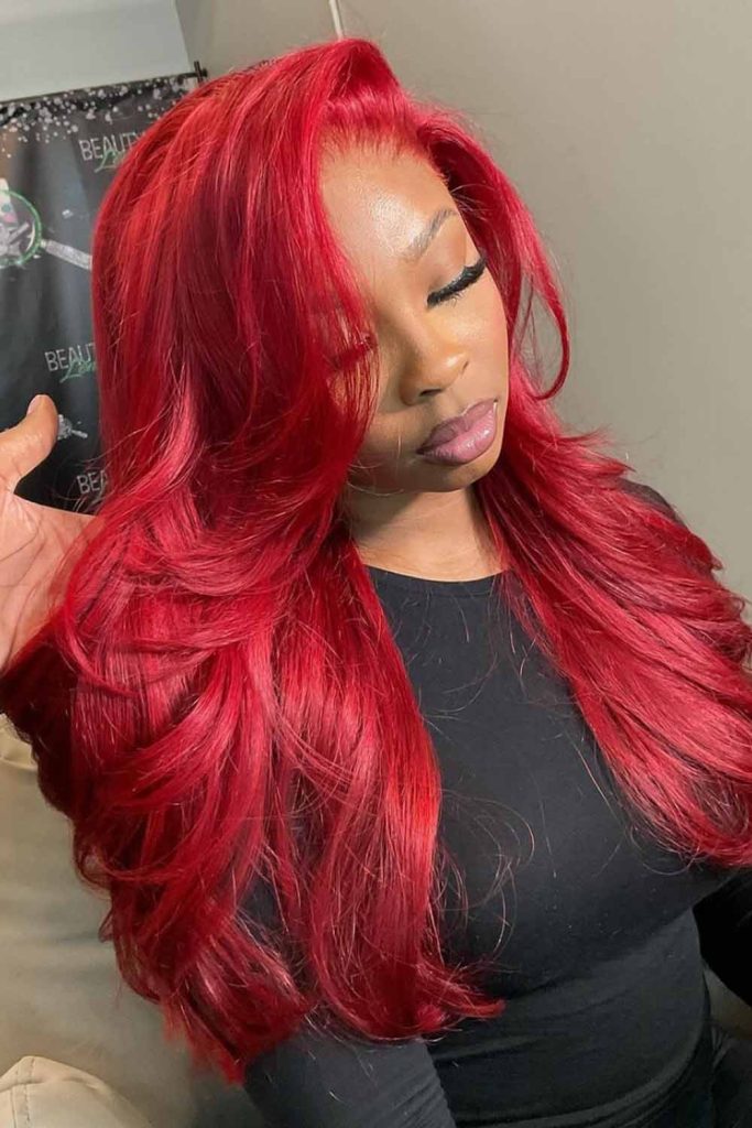Luscious Red Weave With Layered Hair