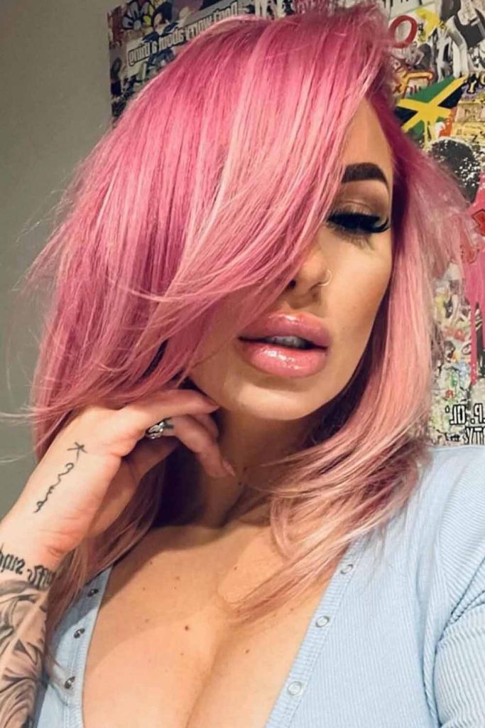 Pink Long Bob With Side-Swept Hair
