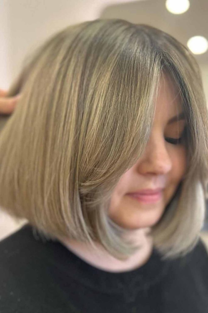 Ash Blonde Bob Hair with Long Curtain Bangs