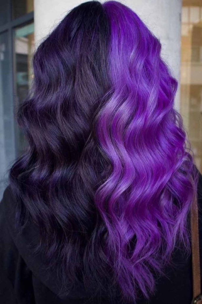 Black & Purple Split Hair