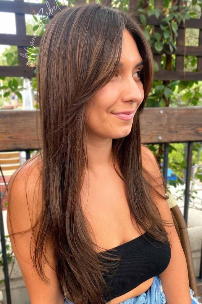 Extended Curtain Bangs on Balayage Hair