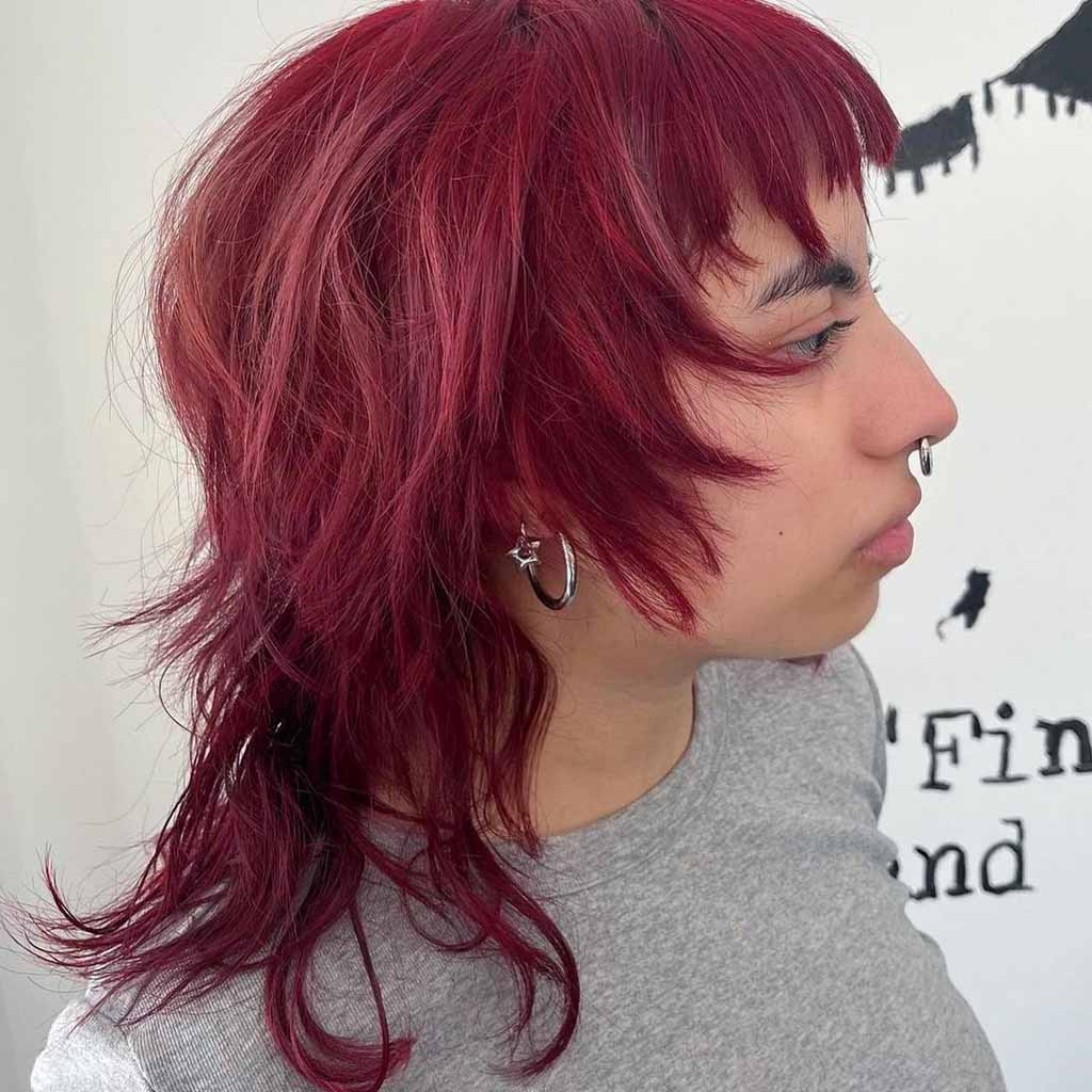 Razor Shag Mullet Wolf Cut on Pink Hair