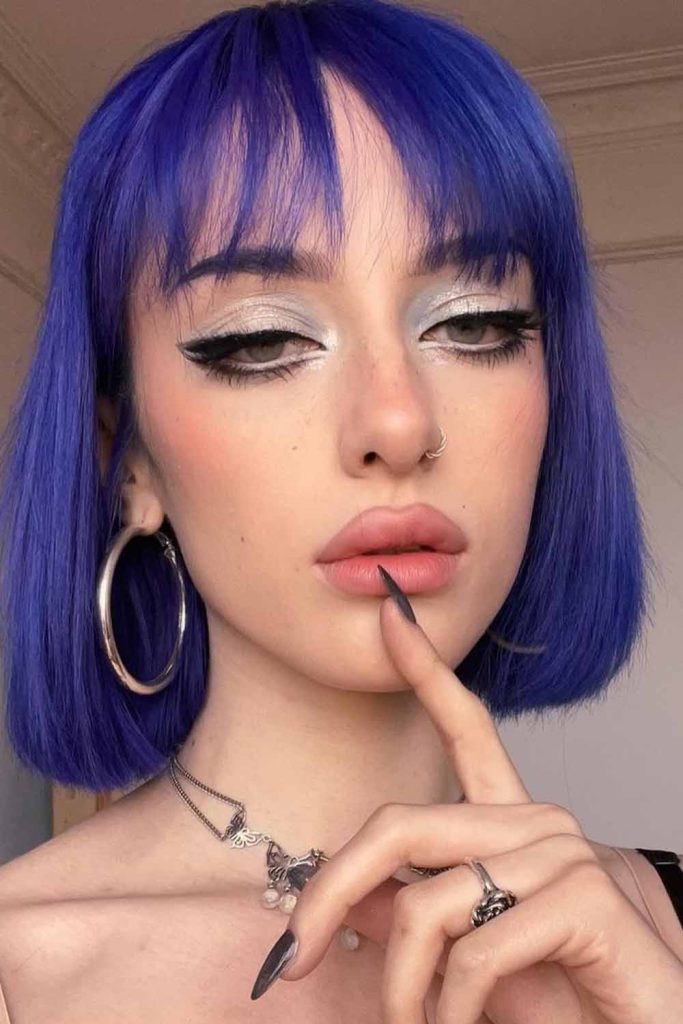 Vibrant Violet Short Hair With Bangs