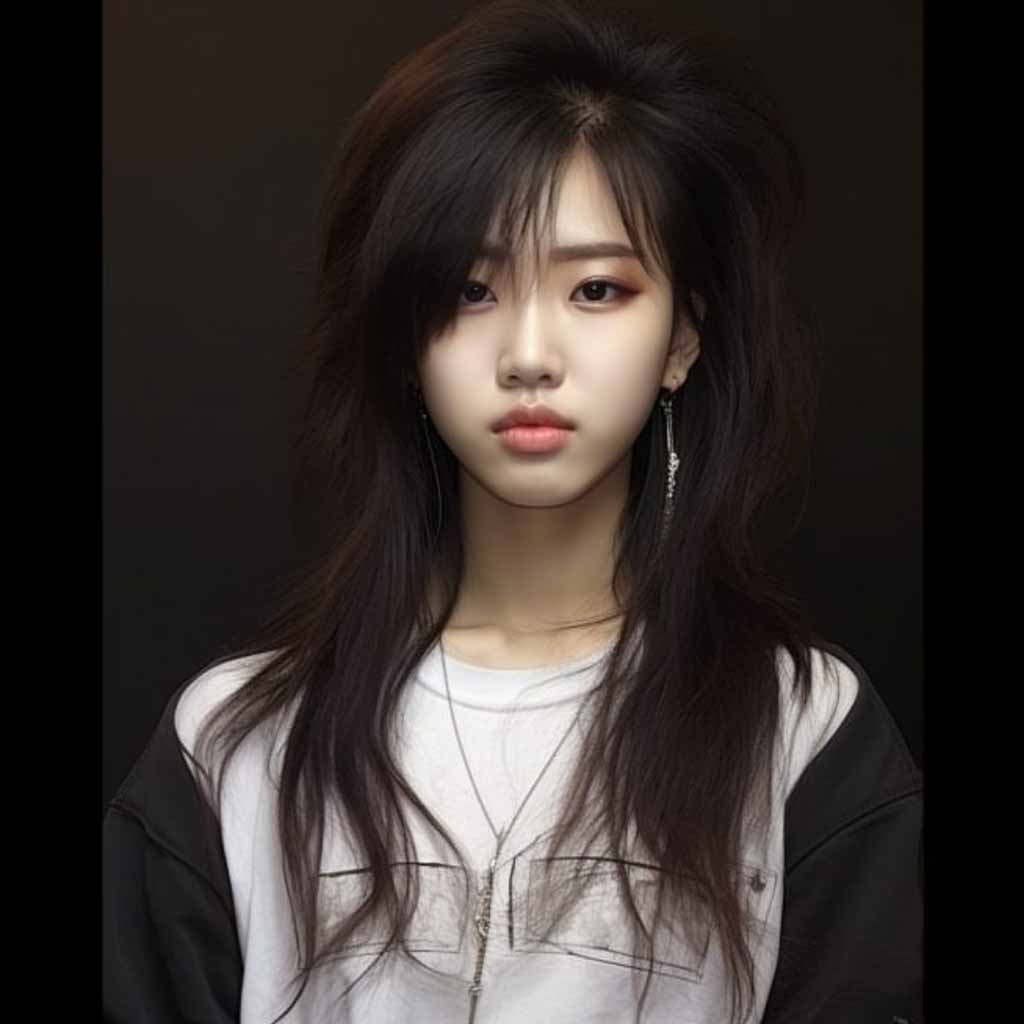 Korean Wolf Cut With Side Swept Bangs