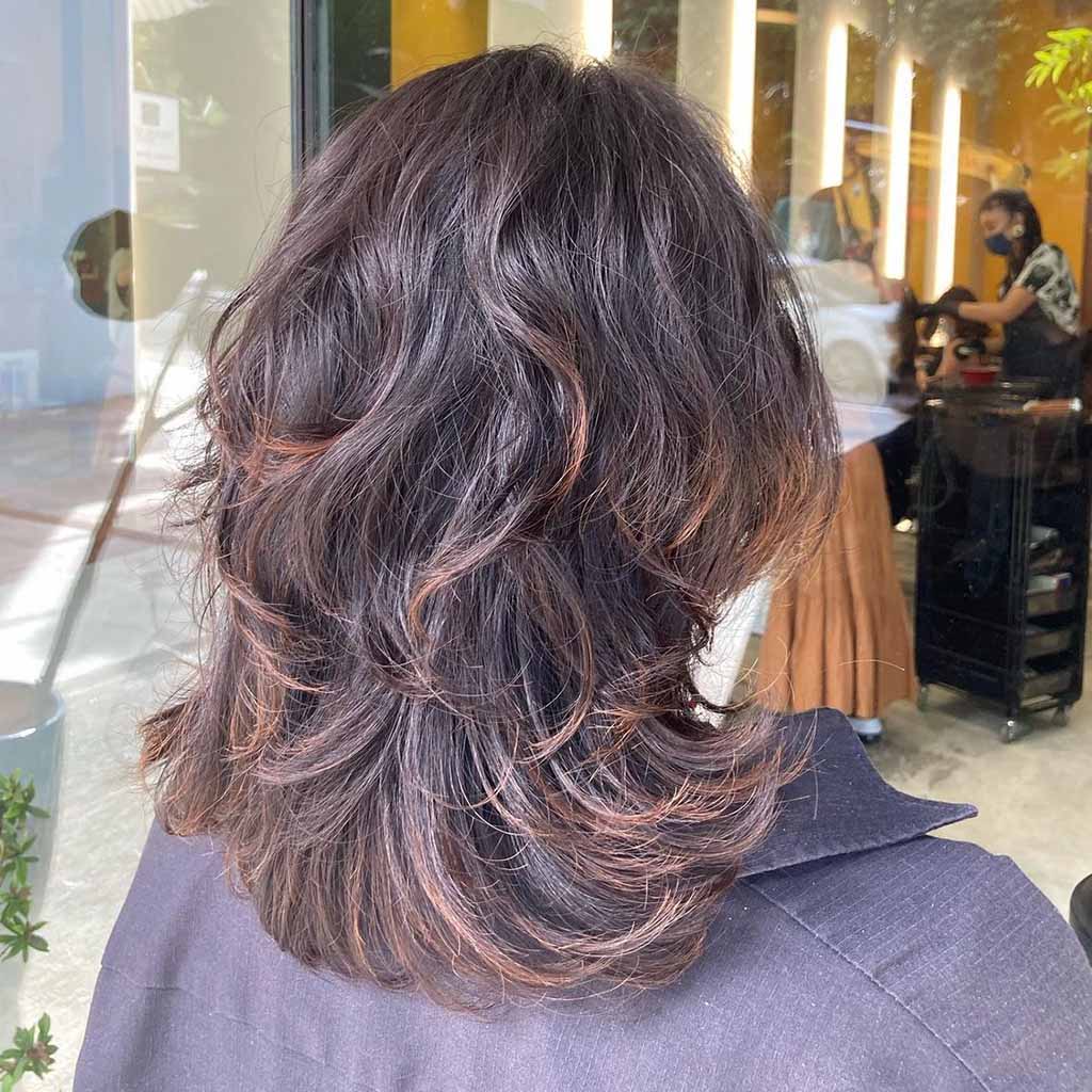 Light Brown and Black Medium Permed Wolf Cut