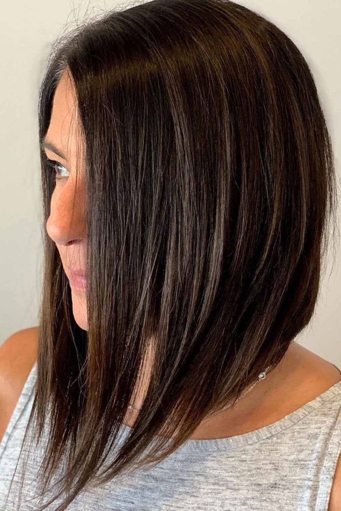 Straight Black Long Angled Bob