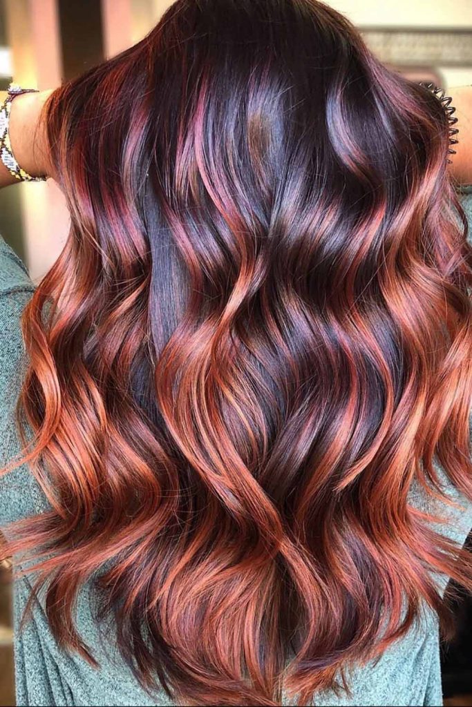 Chestnut Brunette Balayage on Wavy Hair