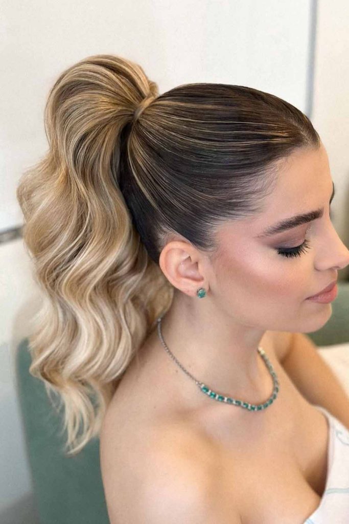 Classic High Ponytail With Smooth Waves