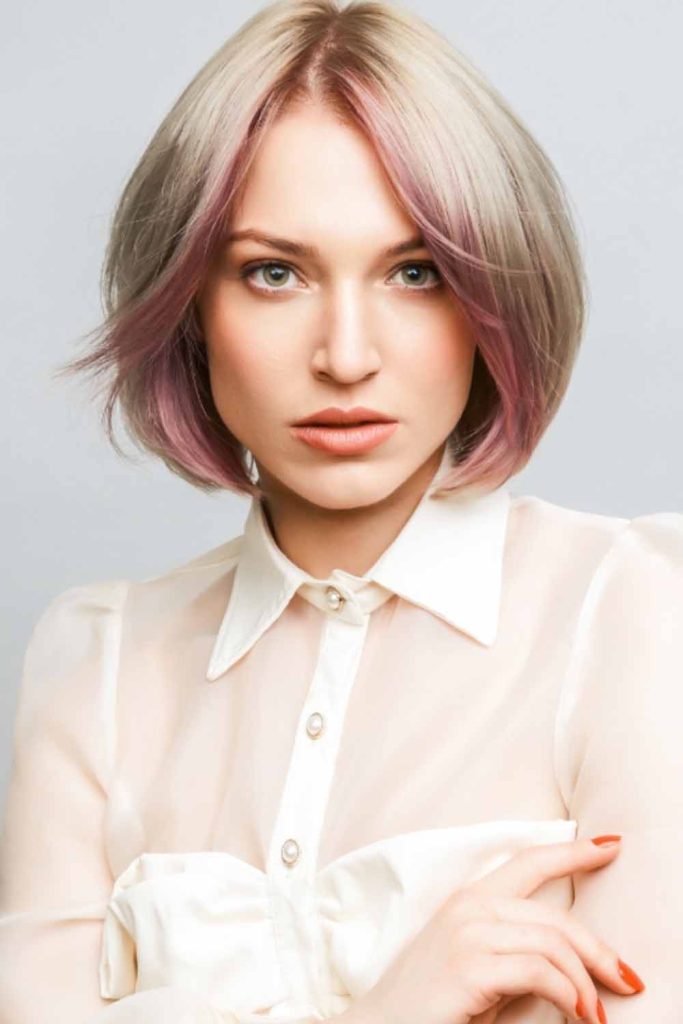 Short Blonde Hair With Pink Money Piece