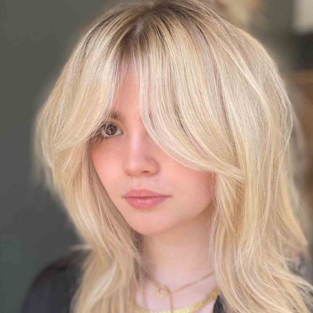 Blonde Fluffy Wolf Cut With Curtain Bangs