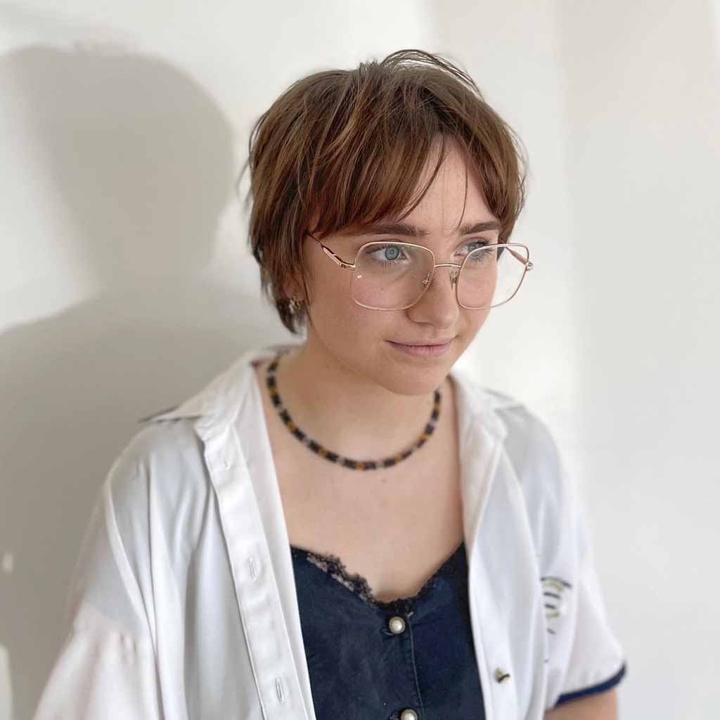 Chocolate Brown Pixie Wolf Cut With Curtain Bangs