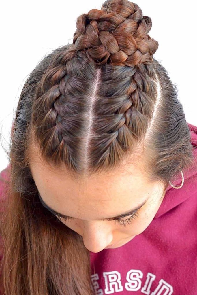 Double Dutch Braids Into a Top Knot