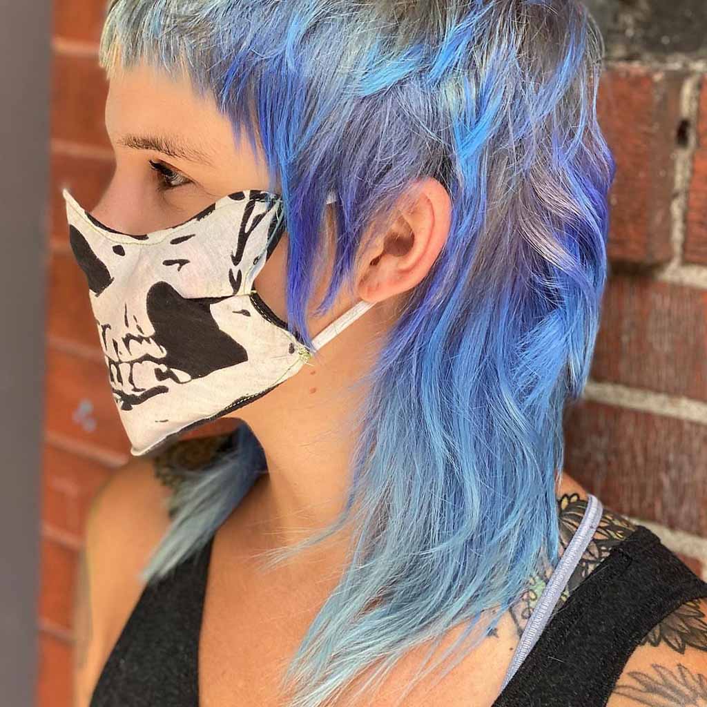 Medium Mullet Wolf Cut With Micro Bangs on Cool Multi-Toned Hair