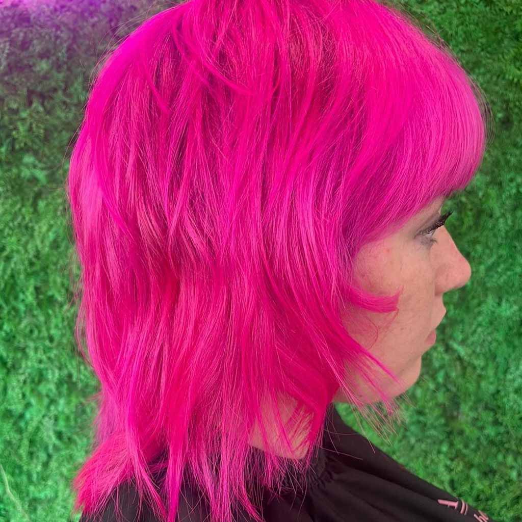 Short Neon Pink Mullet Wolf Cut