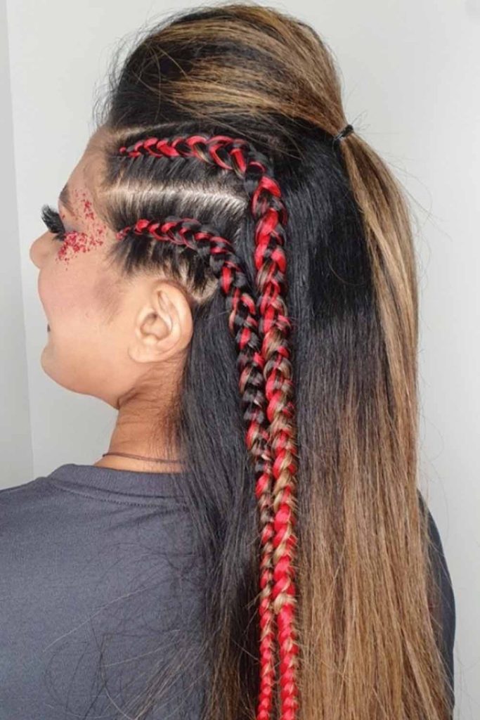 Braided Red and Black Mohawk