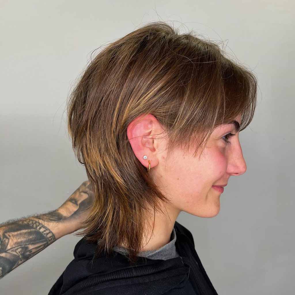 Brown Pixie Wolf Cut With Blonde Highlights