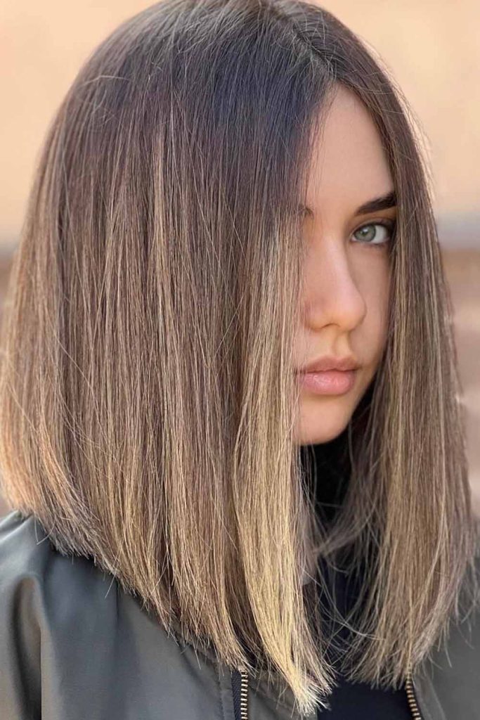 Brunette Long Bob with Blonde Balayage