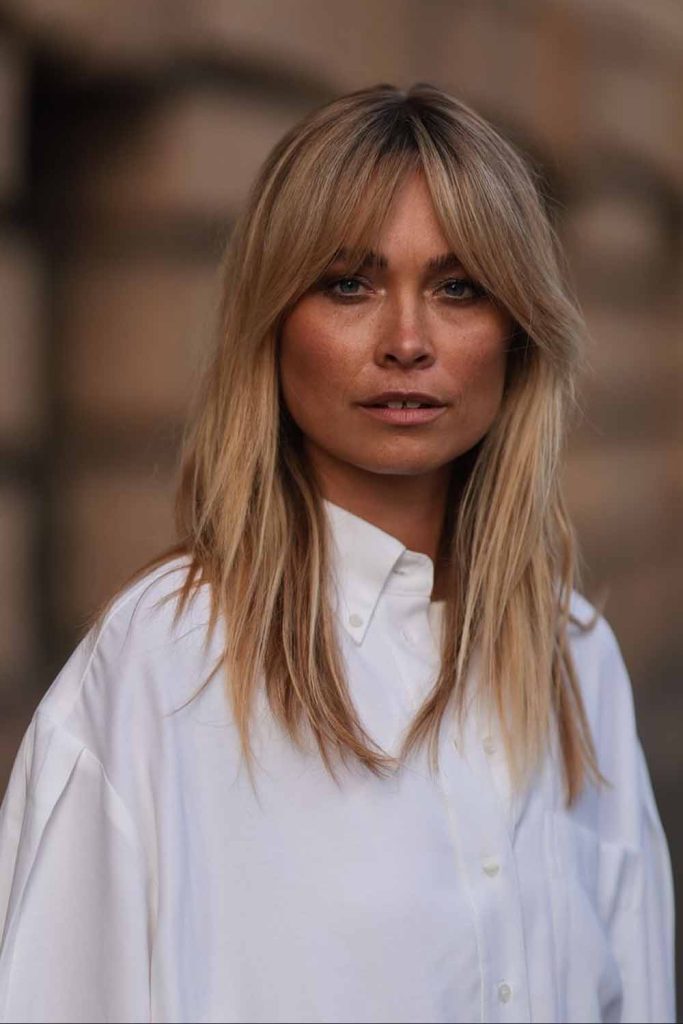 Medium Straight Blonde Hair With Curtain Bangs