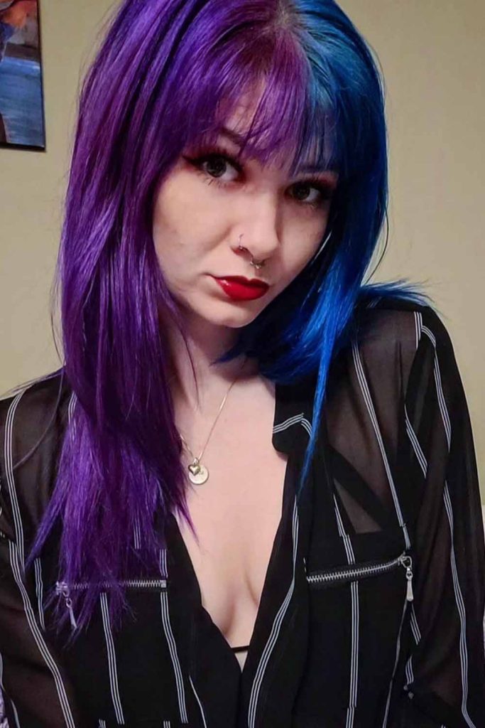 Purple and Blue Split Hair Dye