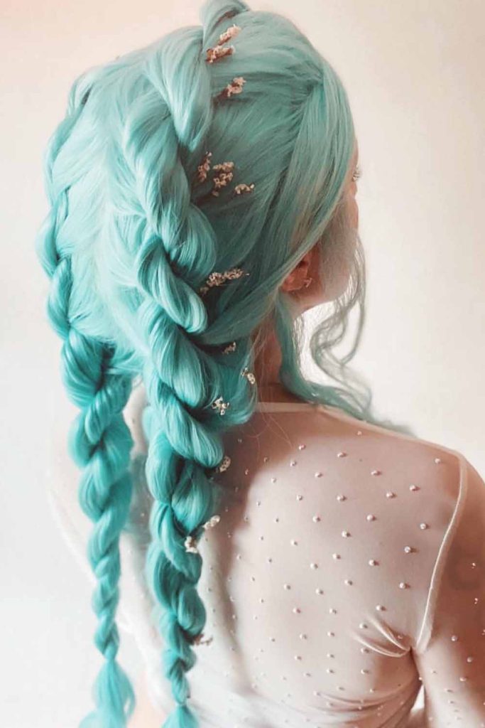 Rope Twist Pigtails on Aqua Hair