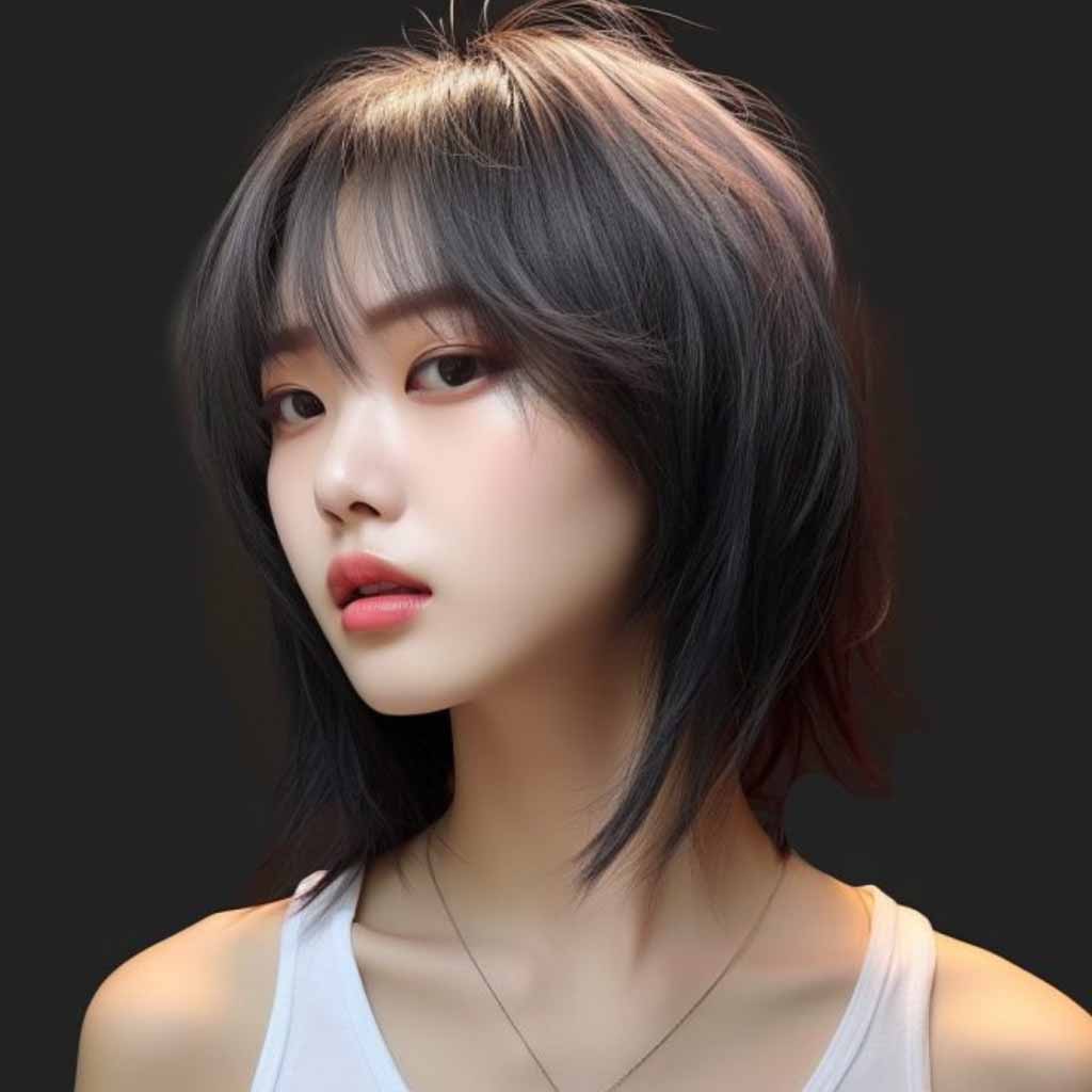 Short Korean Wolf Cut With Wispy Bangs