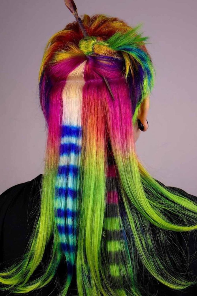 Vibrant Rainbow Hair Color With Colored Stripes