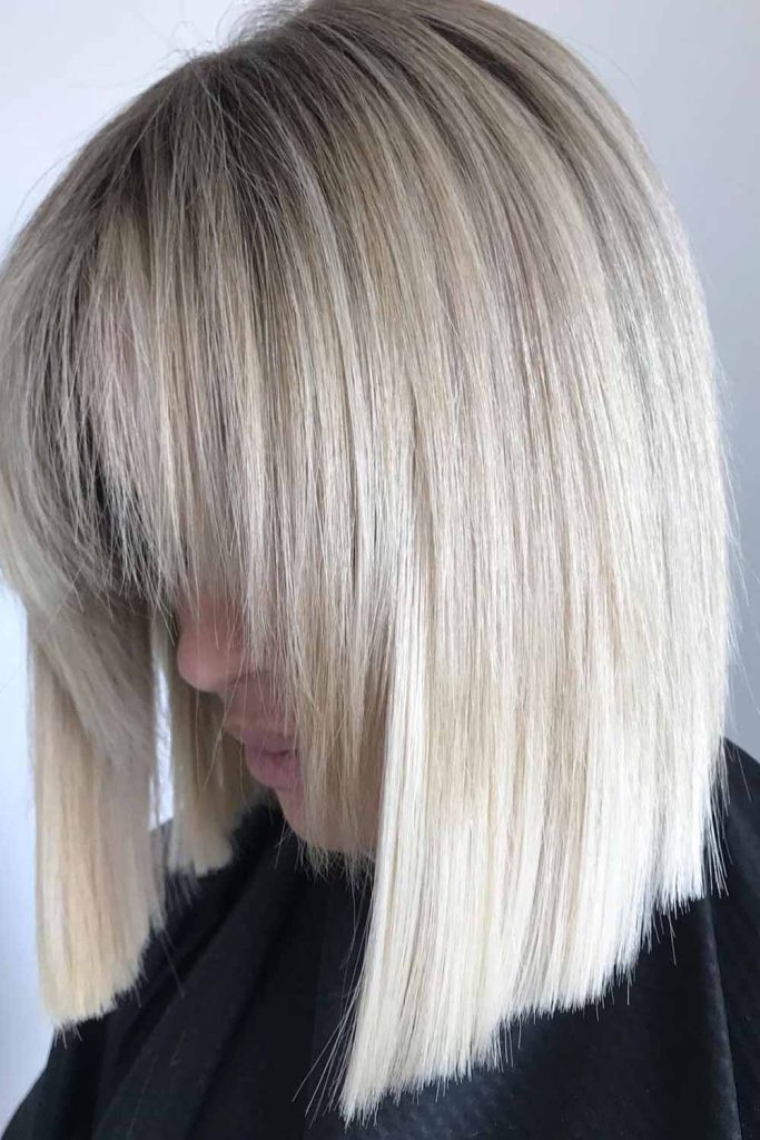 Ice Blonde Blunt Bob with Star Ends and Bangs
