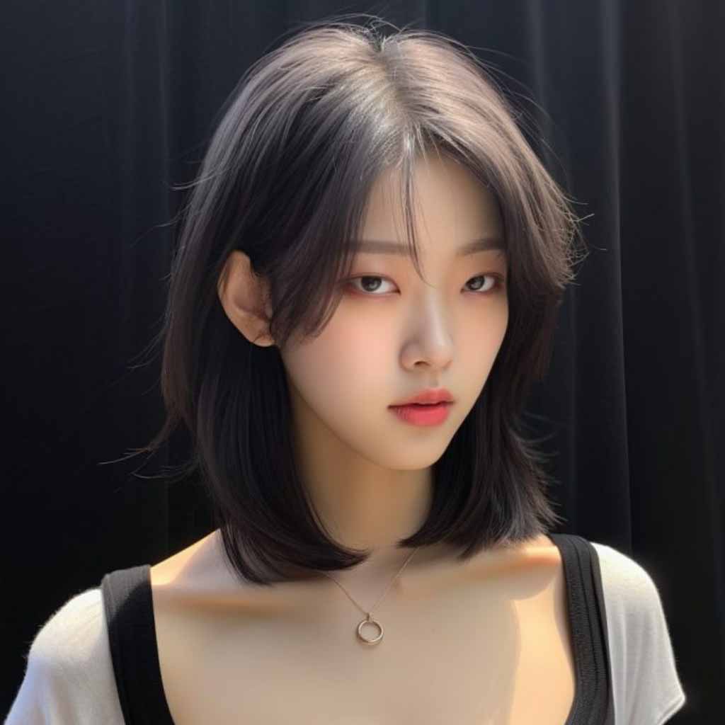 Medium Korean Wolf Cut With Curtain Bangs