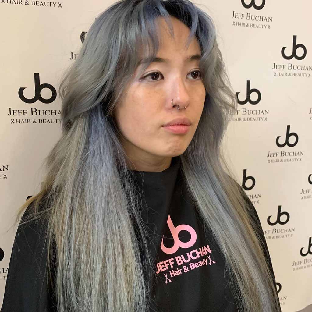Long Mullet Wolf Cut on Light and Dark Grey Hair